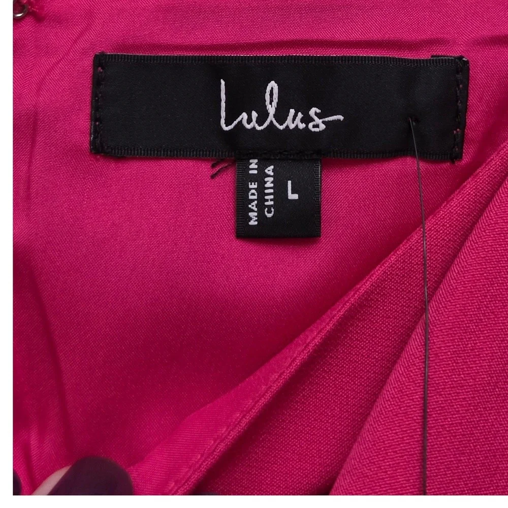 Lulus Mini Dress L Pink Tie Shoulder Square Neck Slit Bodycon Party Wedding Date